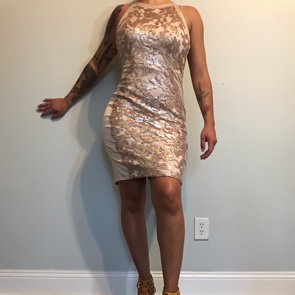 Champagne Sequined Cocktail/Evening dress